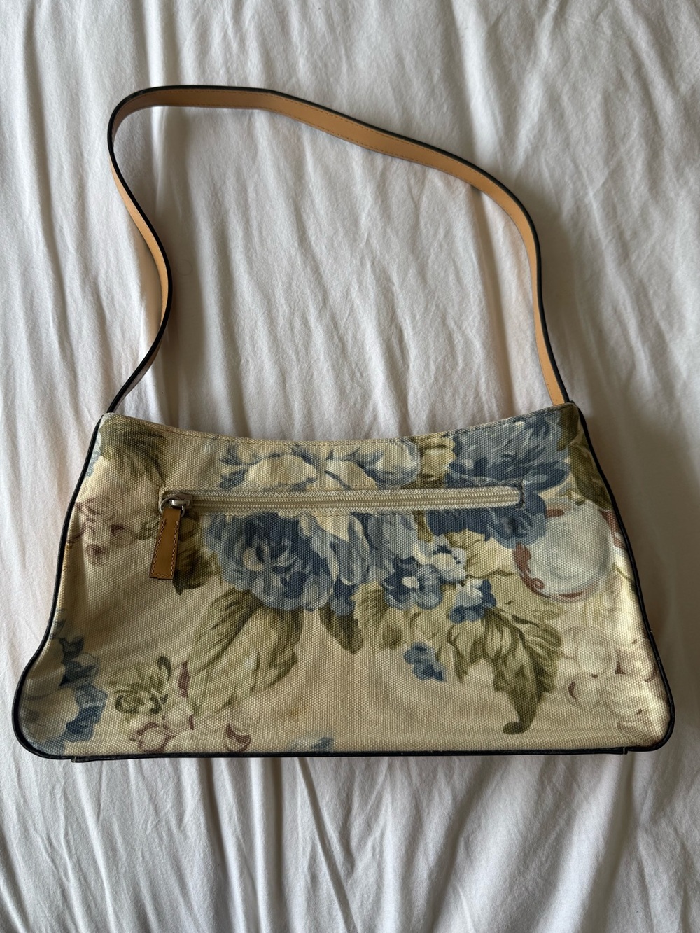 Vintage Floral Shoulder Bag in Blue and Cream